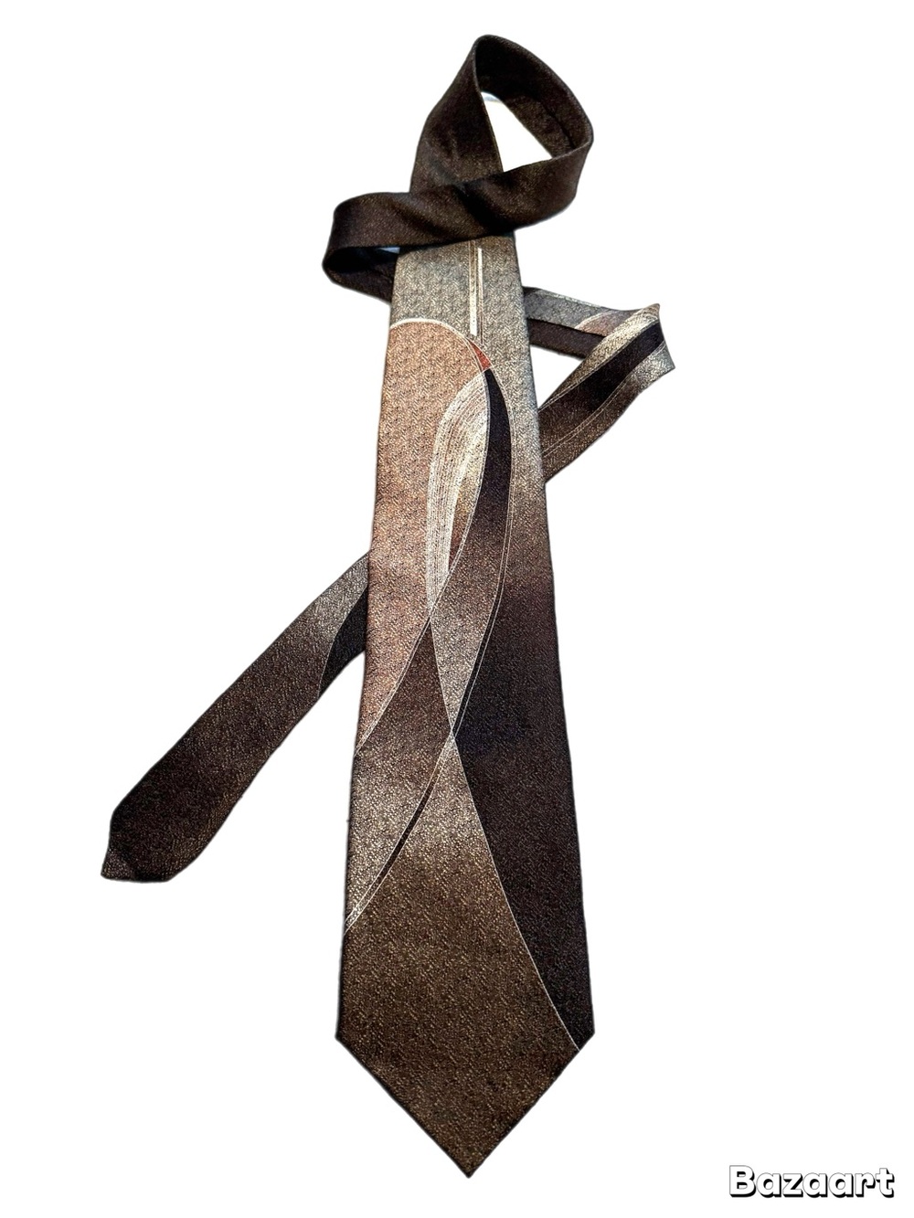 Abstract Axis 100% Silk neck tie shades of brown retro